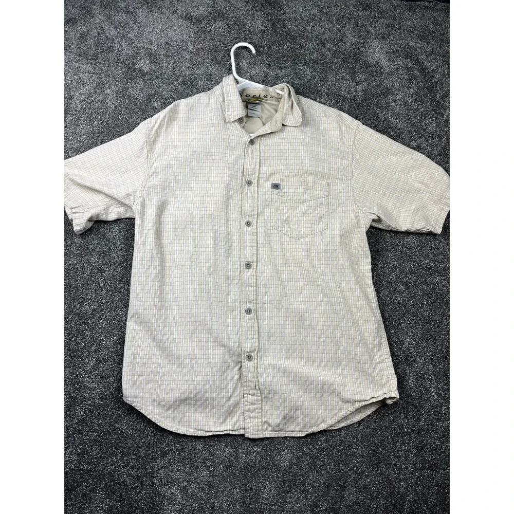 North Face Shirt Mens Medium Button Down Single Pocket Short Sleeve Plaid Yellow